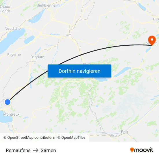 Remaufens to Sarnen map