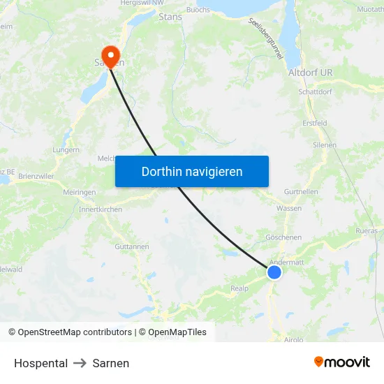 Hospental to Sarnen map