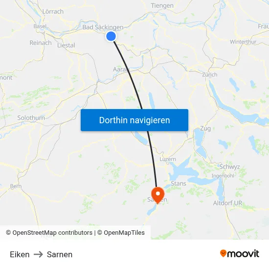 Eiken to Sarnen map
