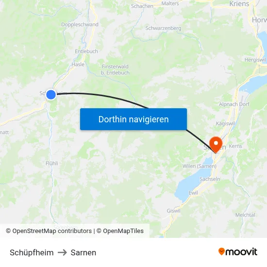 Schüpfheim to Sarnen map