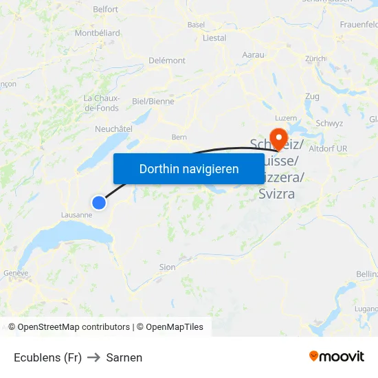 Ecublens (Fr) to Sarnen map