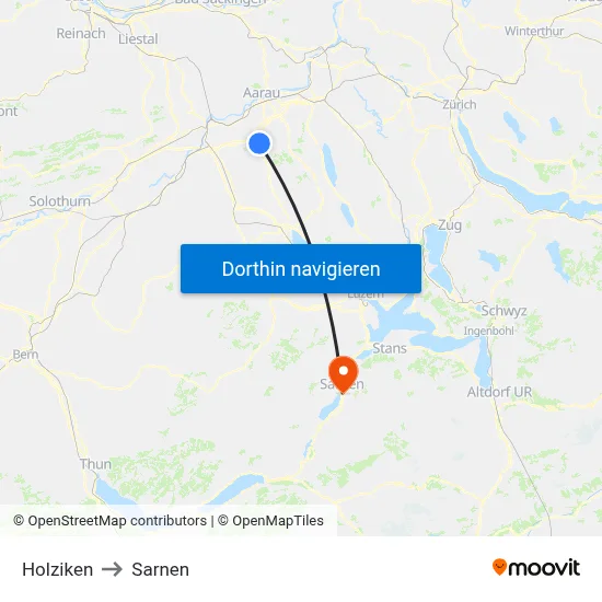 Holziken to Sarnen map