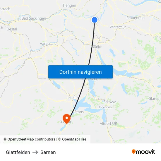 Glattfelden to Sarnen map