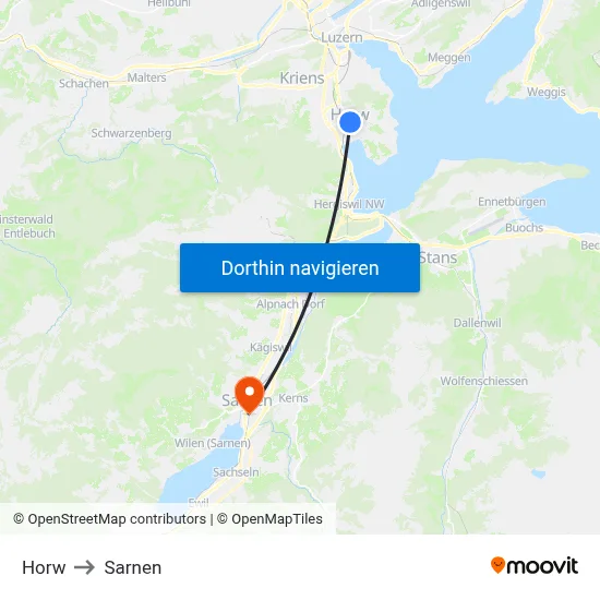 Horw to Sarnen map