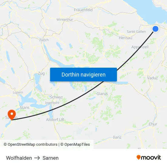 Wolfhalden to Sarnen map