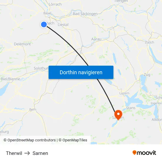 Therwil to Sarnen map