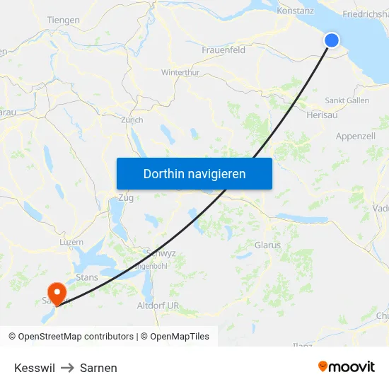 Kesswil to Sarnen map