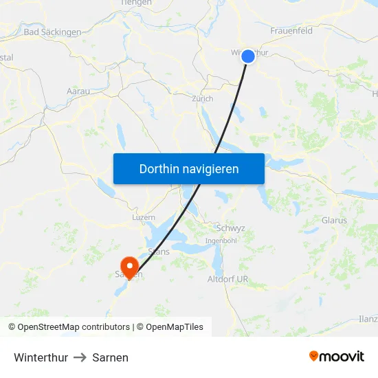 Winterthur to Sarnen map