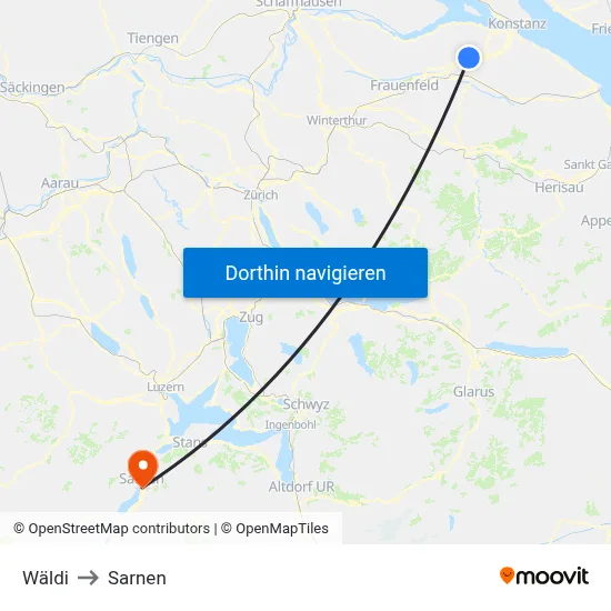 Wäldi to Sarnen map
