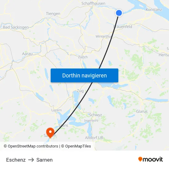 Eschenz to Sarnen map