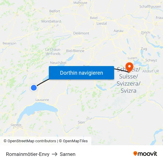 Romainmôtier-Envy to Sarnen map