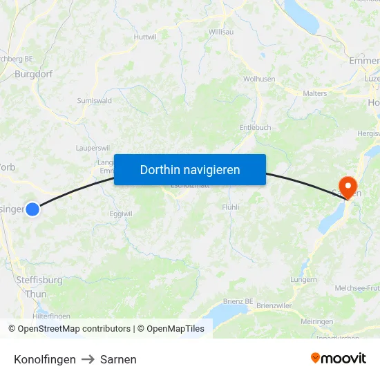 Konolfingen to Sarnen map