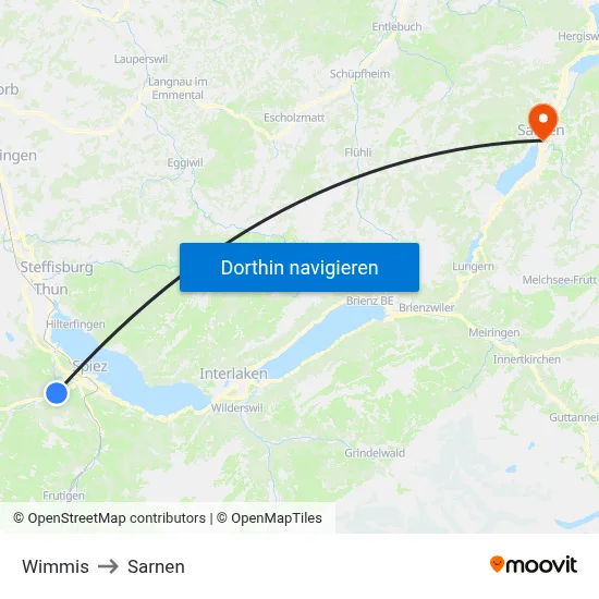 Wimmis to Sarnen map