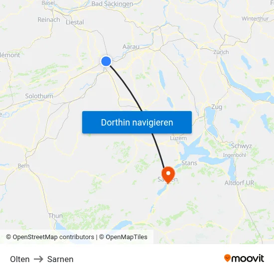 Olten to Sarnen map