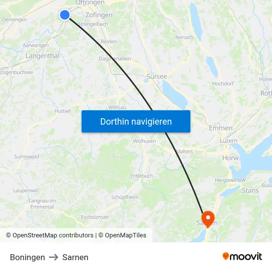 Boningen to Sarnen map