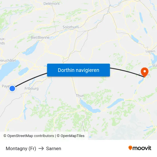 Montagny (Fr) to Sarnen map