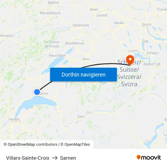 Villars-Sainte-Croix to Sarnen map