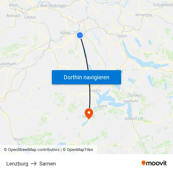 Lenzburg to Sarnen map