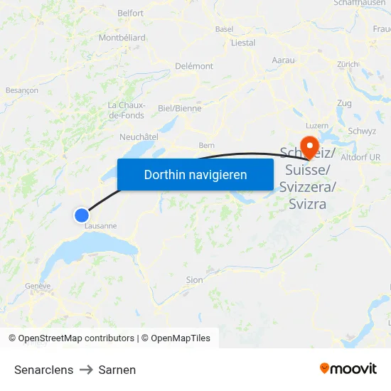 Senarclens to Sarnen map