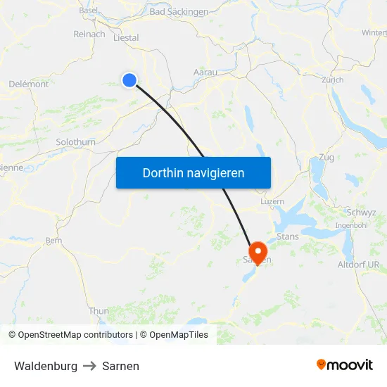 Waldenburg to Sarnen map