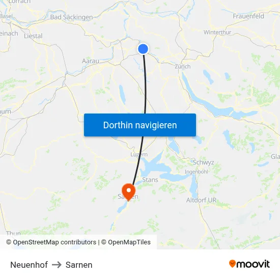 Neuenhof to Sarnen map