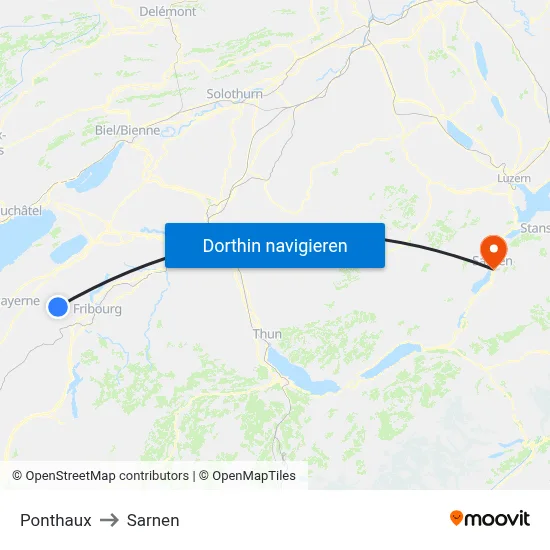 Ponthaux to Sarnen map