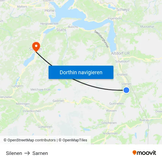 Silenen to Sarnen map