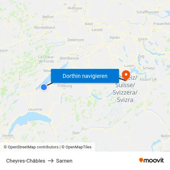 Cheyres-Châbles to Sarnen map