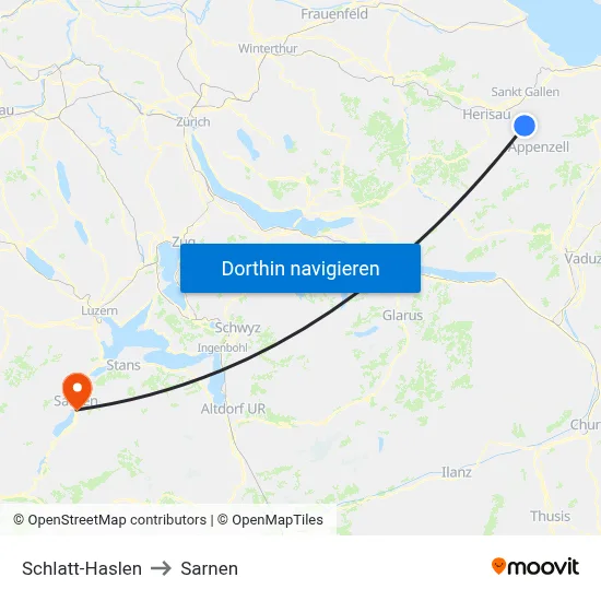 Schlatt-Haslen to Sarnen map