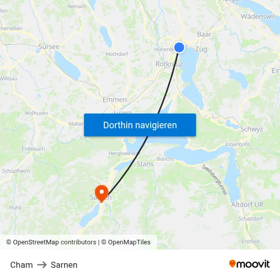 Cham to Sarnen map