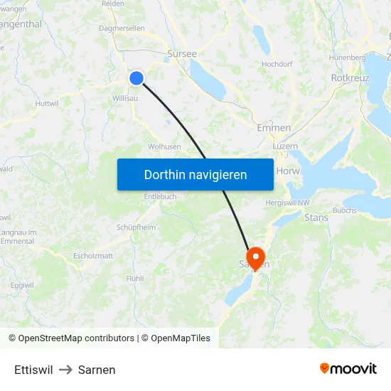 Ettiswil to Sarnen map