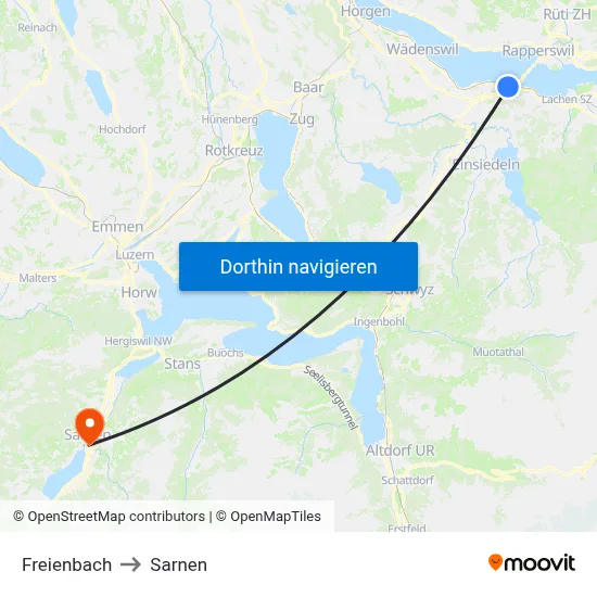 Freienbach to Sarnen map