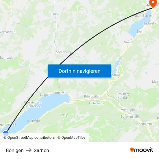 Bönigen to Sarnen map