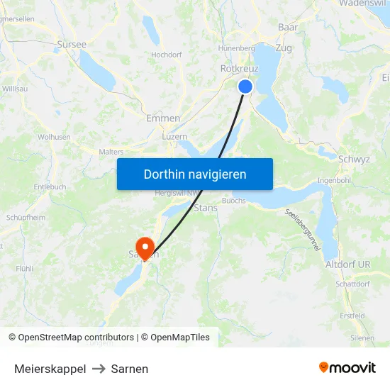 Meierskappel to Sarnen map