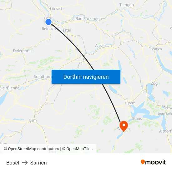 Basel to Sarnen map