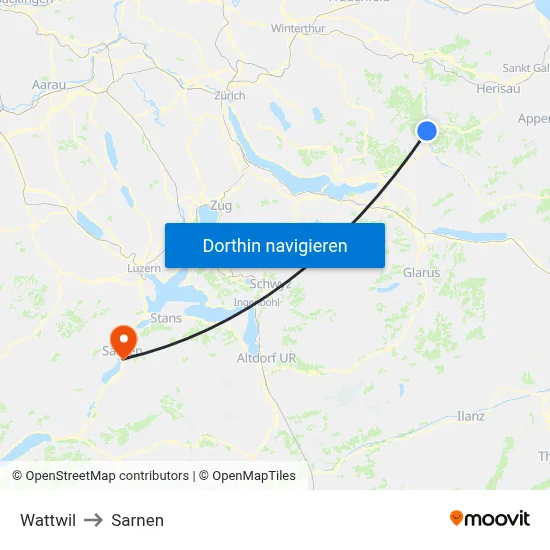 Wattwil to Sarnen map