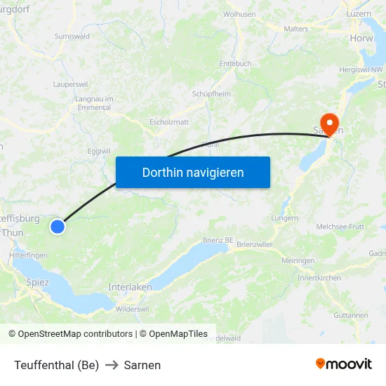 Teuffenthal (Be) to Sarnen map