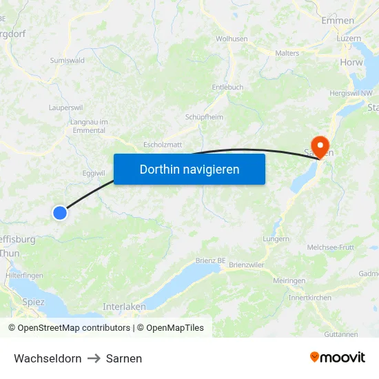 Wachseldorn to Sarnen map