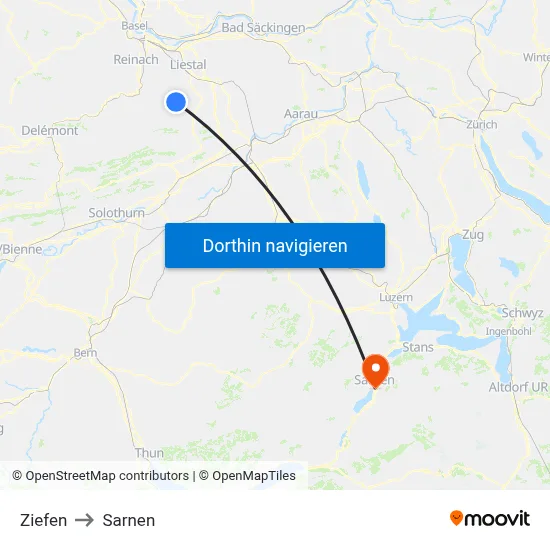 Ziefen to Sarnen map