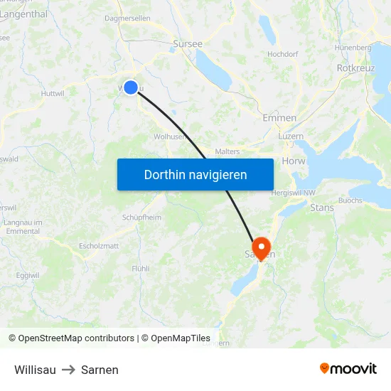Willisau to Sarnen map