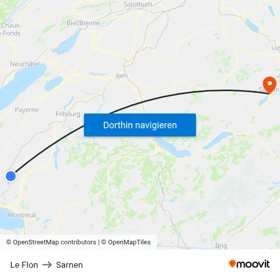 Le Flon to Sarnen map