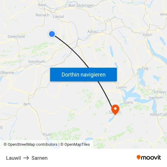 Lauwil to Sarnen map