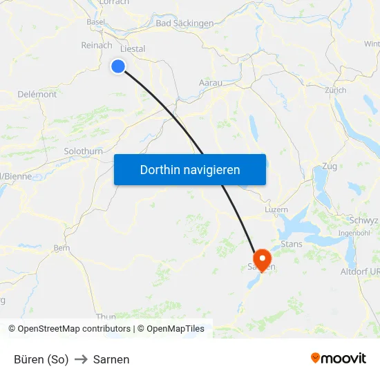 Büren (So) to Sarnen map