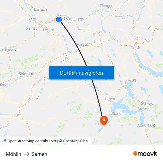 Möhlin to Sarnen map