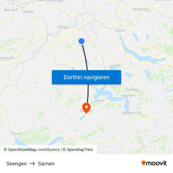 Seengen to Sarnen map