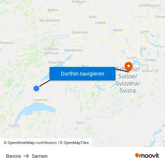 Bavois to Sarnen map