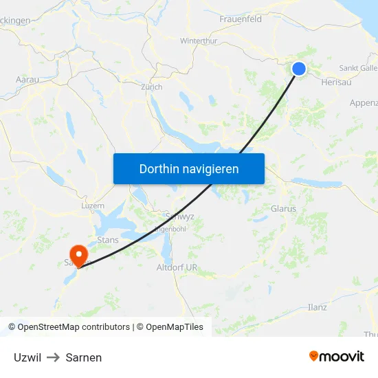 Uzwil to Sarnen map