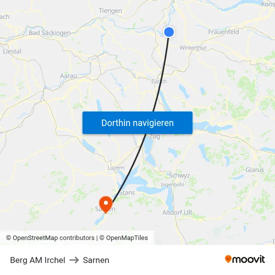 Berg AM Irchel to Sarnen map