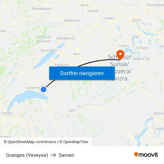 Granges (Veveyse) to Sarnen map
