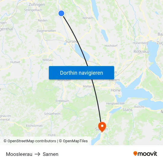 Moosleerau to Sarnen map